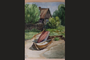 Лодки на берегу - картина неизвестного художника